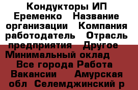 Кондукторы ИП Еременко › Название организации ­ Компания-работодатель › Отрасль предприятия ­ Другое › Минимальный оклад ­ 1 - Все города Работа » Вакансии   . Амурская обл.,Селемджинский р-н